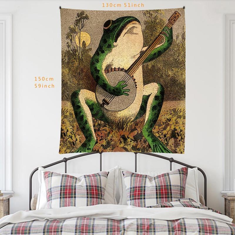 Frog & Guitar Pattern Tapestry, 1 Count Vintage Painting Wall Hanging Blanket, Wall Art Decor for Home Living Room Bedroom