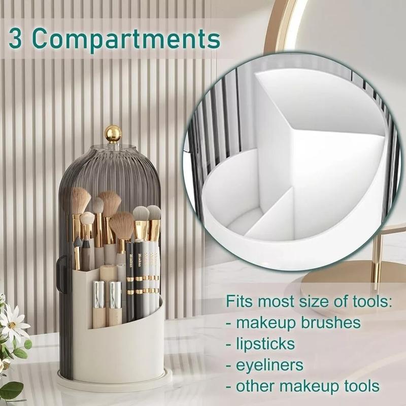 Makeup Brush Holder 360° Rotating With Lid Dustproof Organizer Storage Case Box