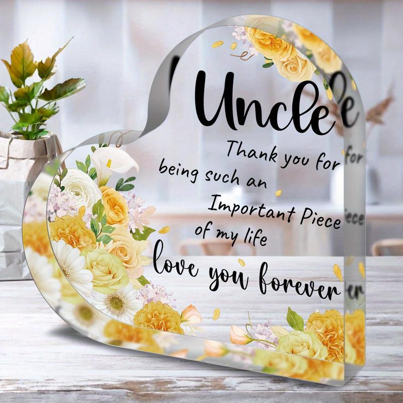 Flower Pattern Acrylic Heart Shaped Ornament, Acrylic Plaque, Thank You Gifts for Uncle, Desk Sign Ornament for Table Tops, Home Decor