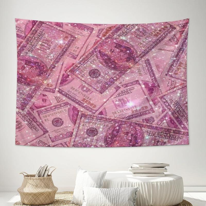 Pink Money Tapestry Aesthetic Wall Hanging Tapestries Cute Preppy Banner For Teen Girl Bedroom College Dorm Home Living Room Party Decor 29X37 In