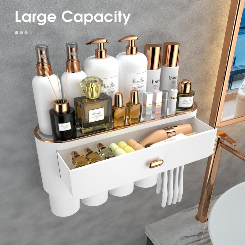 Toothbrush Holder, Wall Mounted Toothbrush Holder with 2 3 4 Cups, Bathroom Organizers and Storage, Stylish Bathroom Decor & Bathroom Accessories