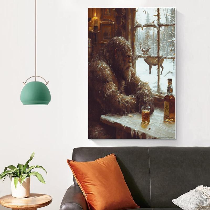 Deer Camp poster Sasquatch Decor Bigfoot  Artwork Sasquatch  Bigfoot Gifts for Men album cover wall art Print  Ornaments