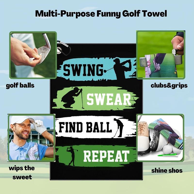 Golf Ball & Letter Pattern Golf Towel, 1 Set Microfiber Golf Towel with Clip, Waterproof Golf Towel for Men & Women, Great Birthday Gift