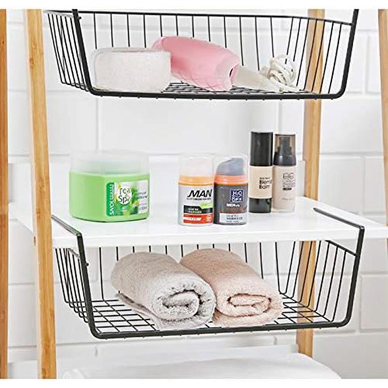 Under Shelf Basket, 2 Counts Wire Rack, Slides Under Shelves for Storage, Space Saving Storage Basket for Kitchen Counter Pantry Desk Bookshelf Cupboard