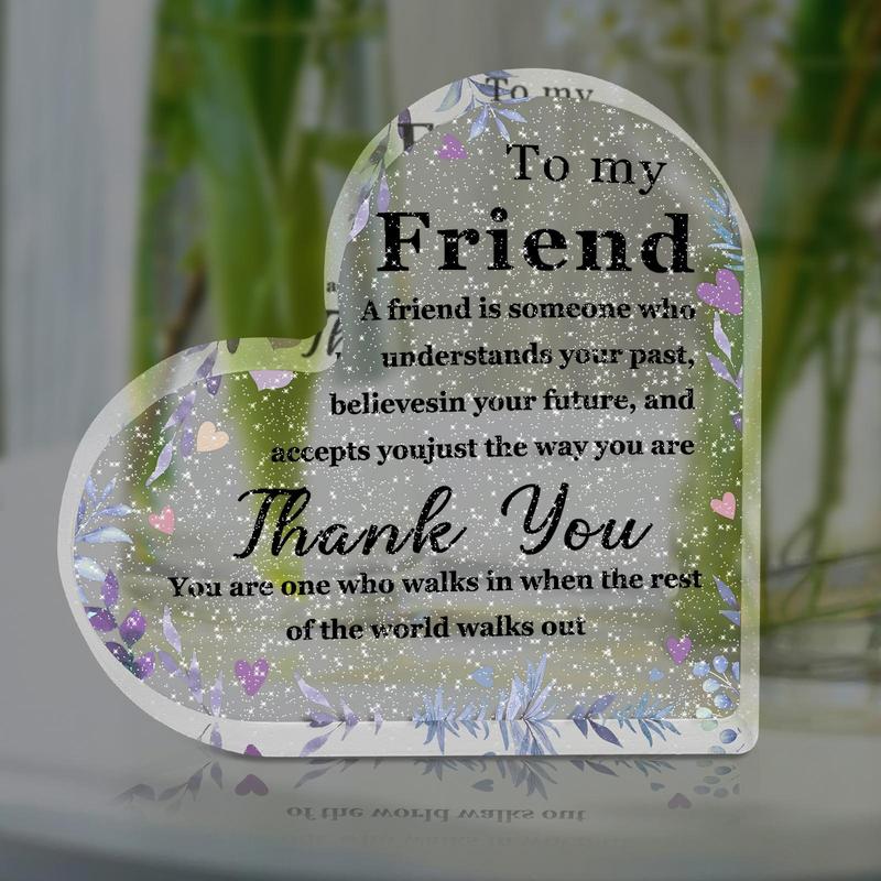 Heart Shaped Acrylic Plaque, 1 Count Floral & Letter Pattern Decorative Ornament, Thank You Gift for My Friend, Love You Goodbye Gift for Friend