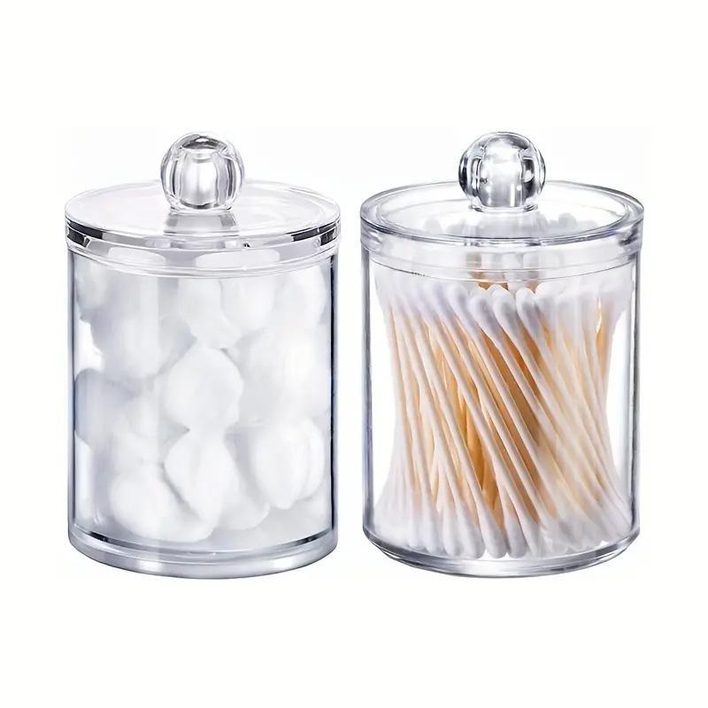 Clear Apothecary Jar with Lid, 2 Counts Cotton Ball Cotton Swab Cotton Round Pads Floss Canister, Home Organizer for Bathroom Bedroom Living Room