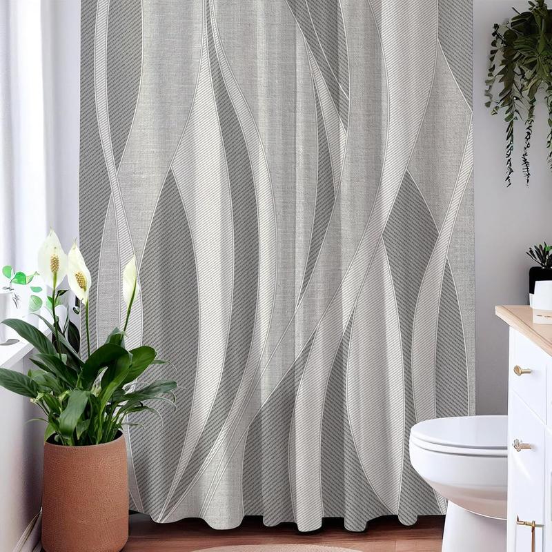 KAIRA Modern Grey Wave Pattern Shower Curtain with Hooks, 72