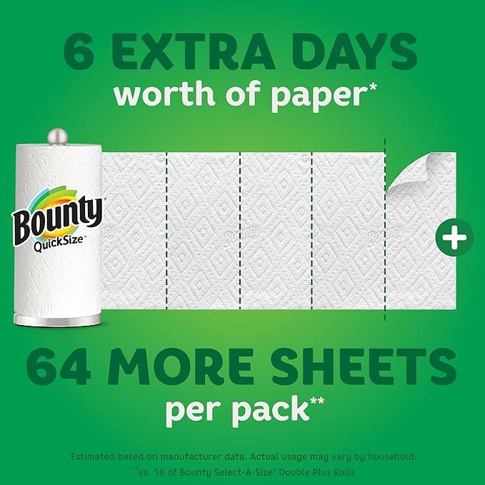 Bounty Paper Towels Quick Size, White, 16 Family Rolls = 40 Regular Rolls