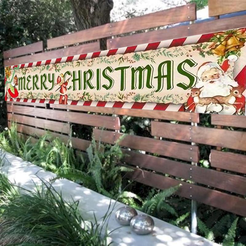 Vintage Christmas Decorations, 1 Count Outdoor Yard Sign, Vintage Style Merry Christmas Banner, Traditional Retro Santa Xmas Hanging Banner for Holiday Party