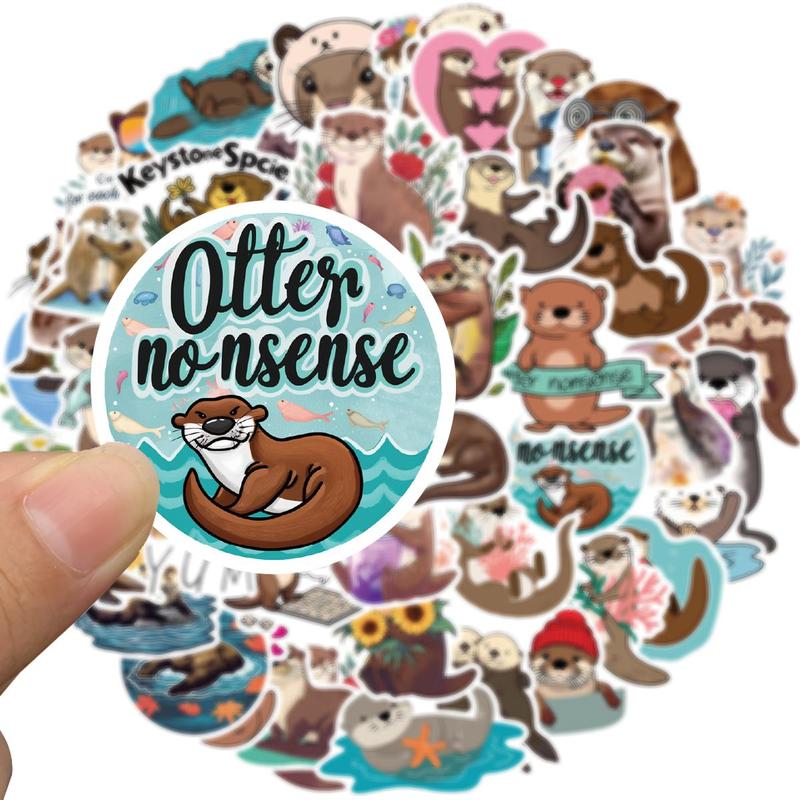 Otter Pattern Sticker, 50pcs Waterproof Self Adhesive Decor Paper, Decor Sticker for Gift Greeting Card Water Bottle Laptop Phone