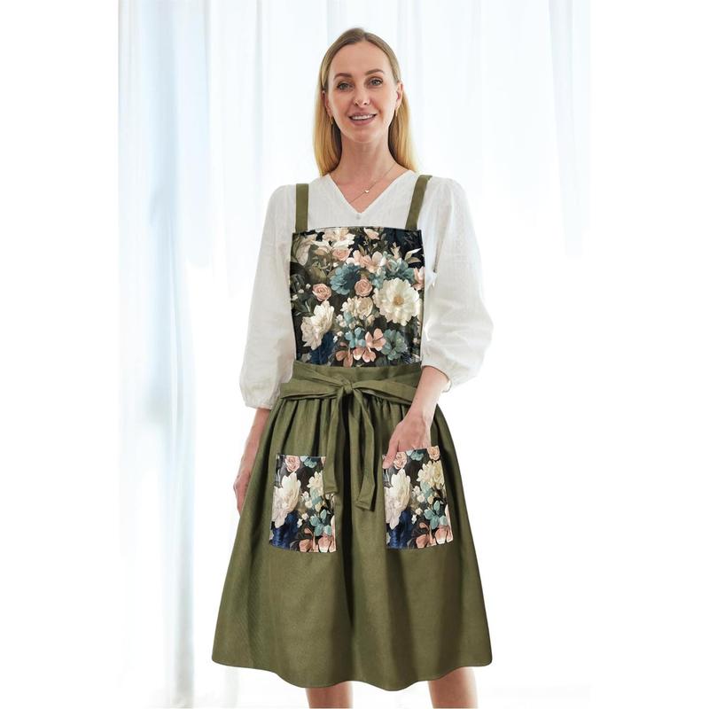 Vintage Apron Dress, Cute Kitchen Apron for Women with Pockets, Pinafore Apron for Cooking, Gardening, Baking