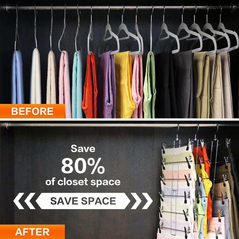 6 Layer Clothes Hanger with Clip, 3 Counts Space Saving Pants Hanger, Multifunctional Clothes Hanger for Dormitory, Home Organizer for Bedroom Wardrobe Closet, Storage Organizer