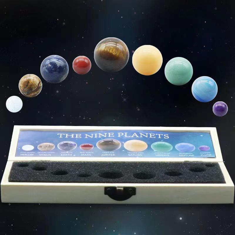 Nine Planets Gem Stones Planets Decorations Solar System Model Handmade Space Home Office Desk Decorations Creative Gift for Men, Women