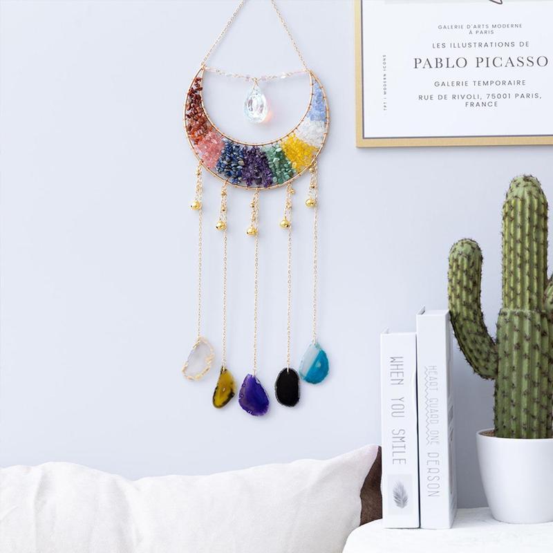 Agate Moon Dream Catcher, Hanging Decoration, Wall Hanging Decorative Dreamcatcher, Hangable Decorative Pendant for Home Garden Bedroom