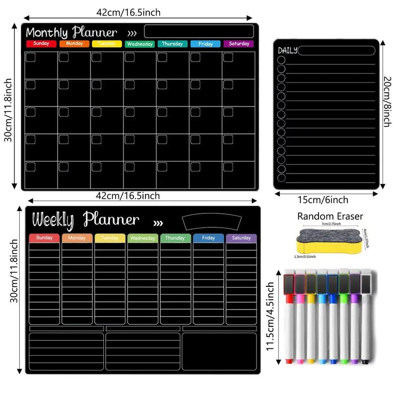 Refrigerator Magnetic Daily Calendar, Weekly Planner, Daily & Monthly Schedule with 8 Pen & Eraser, Fridge Magnetic Planner Sticker