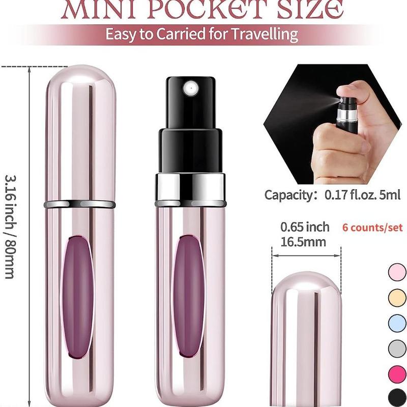 Portable Perfume Travel Refillable Bottle, 6 Counts set Travel Size Cologne Atomizer Dispenser, Pocket Purse Perfume on The Go Container