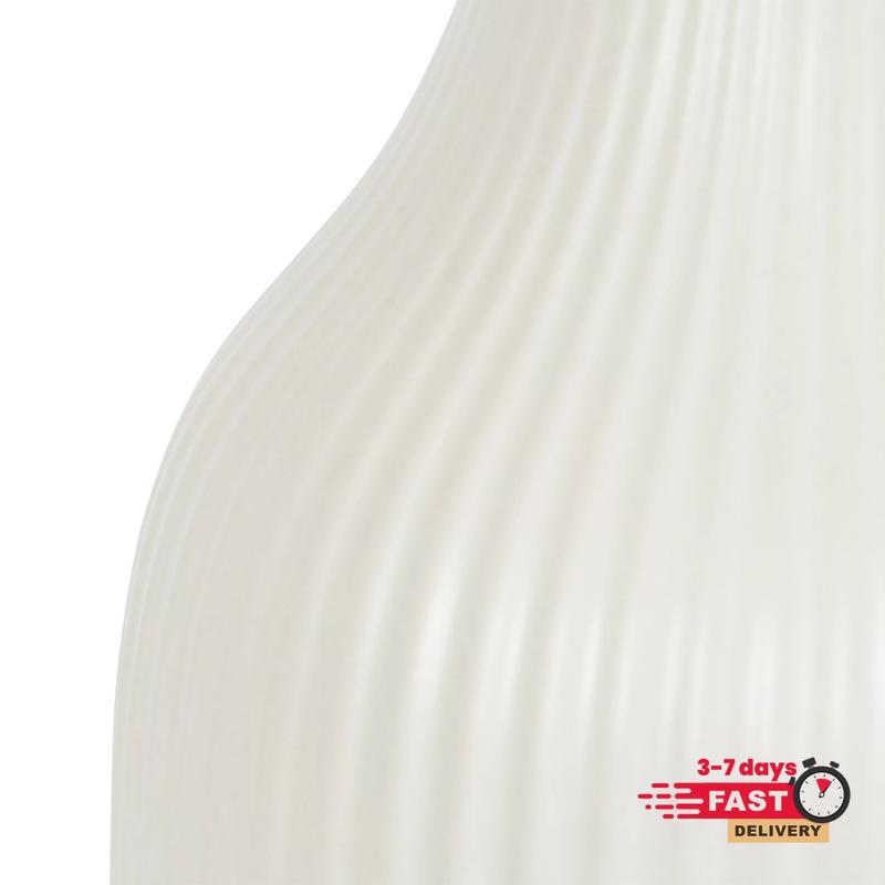 Ribbed Cream Ceramic Vase - 8.5 Inches, White