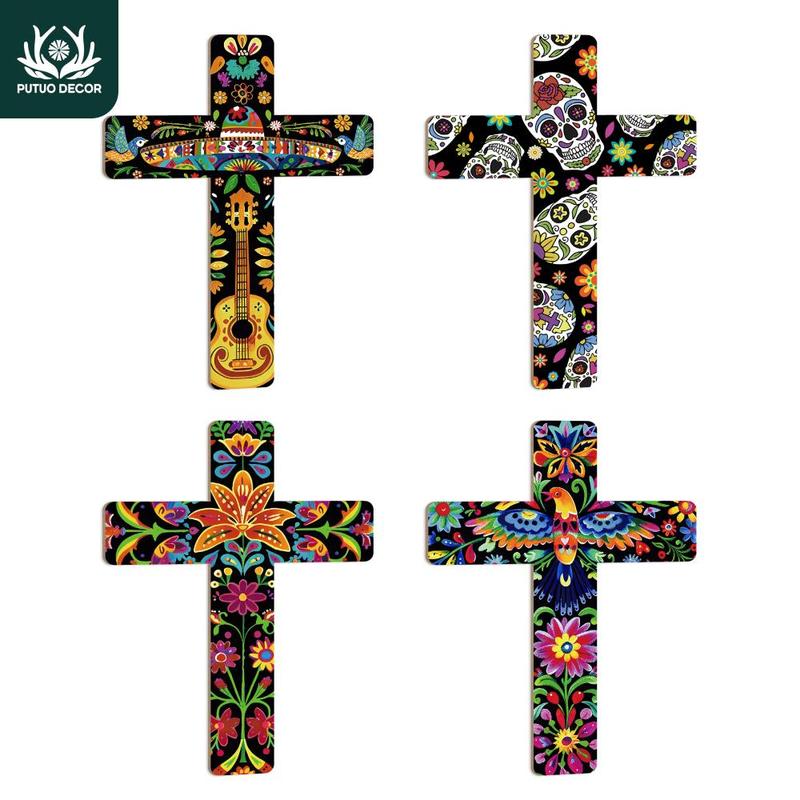 Mexican Style Crucifix, 1 Count Wooden Wall Art Decor, Wall Mounted Cross Decoration for Farmhouse Living Room Restaurant Church Snack Bar, Gifts