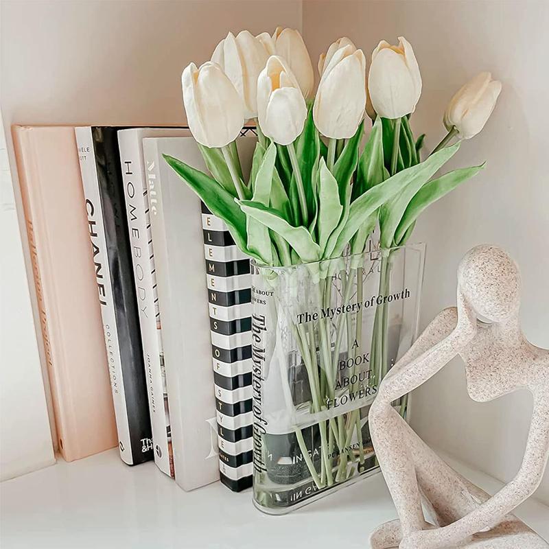 Bookend Vase for Flowers, Cute Bookshelf Decor, Unique Vase for Book Lovers, Artistic and Cultural Flavor Acrylic Vases for Home Office Decor, As Book About Flowers (Clear - B), Birthday Gifts, Halloween, Easter, Christmas Gifts Ornaments water lily