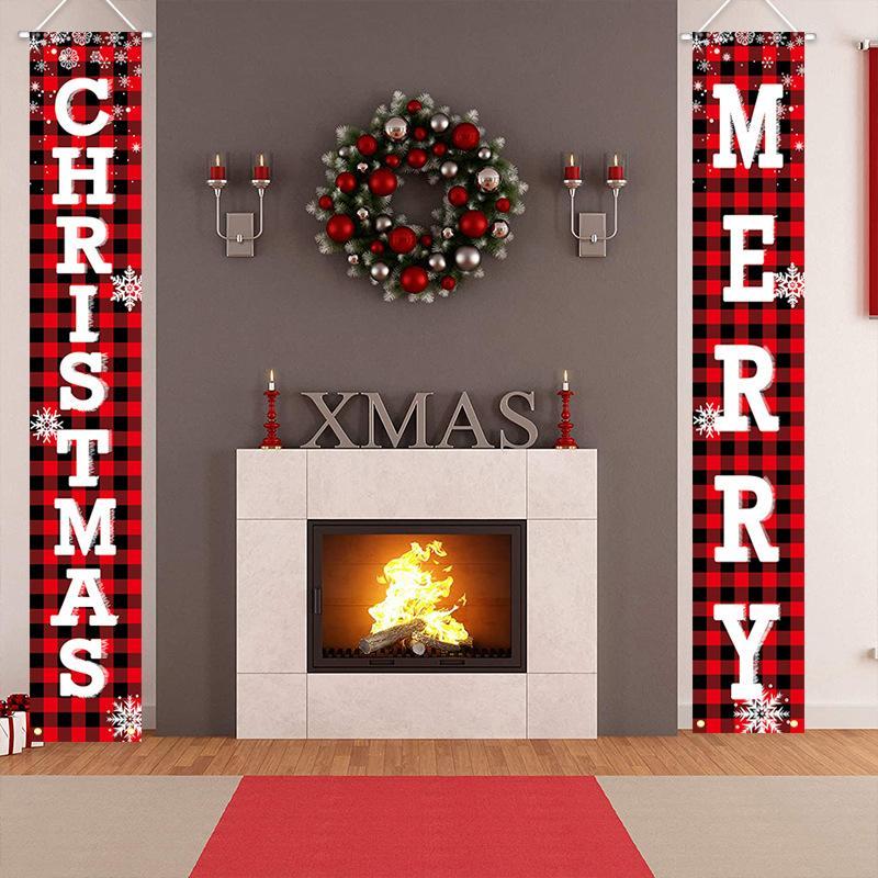 Merry Christmas Door Banner, 1 Pair Outdoor Holiday Decoration, Door Hanging Banner, Party Wall Hanging Decoration, Home Decor Supplies