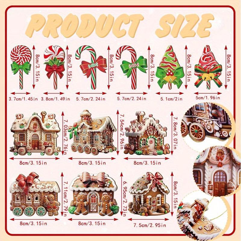 Cute Gingerbread House Candy Pattern Hanging Ornament, 24pcs set Wooden Hanging Decoration with Rope, Festive & Party Supplies for Home Decor