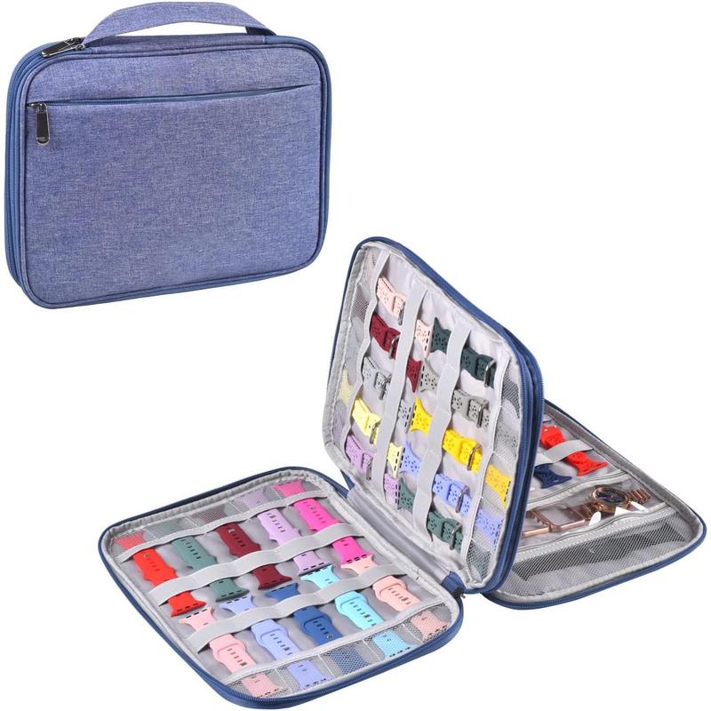 Watch Band Storage Case Watch Band Organizer Bag Watch Band Case and Storage Holder Watch Bands Holder Carrying Case Compatible with 35 Watch Straps and Accessories (Blue-Purple)