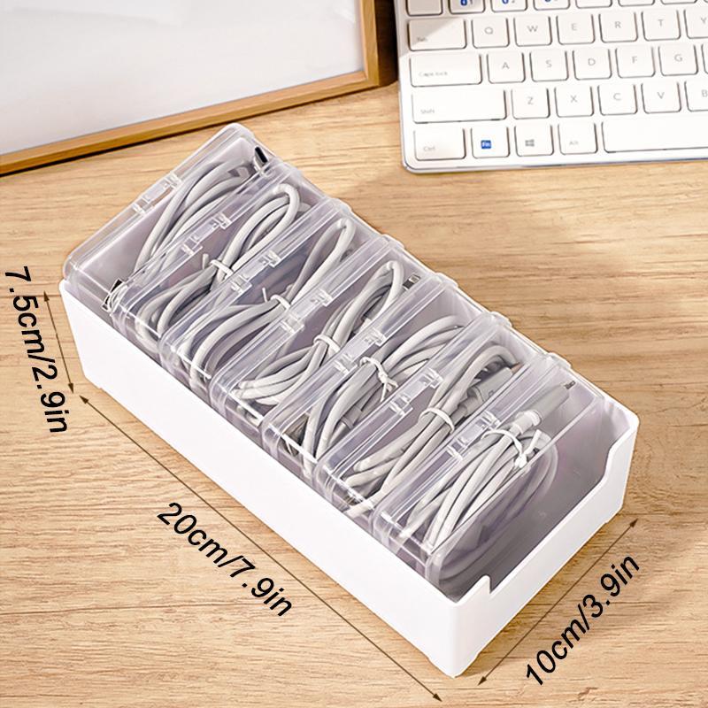 Cable Management Box, 1 Set Cable Organizer Including 7 Counts Flip Style Small Boxes & 1 Count Large Box, Desktop Charging Cable Storage Box for Office Home