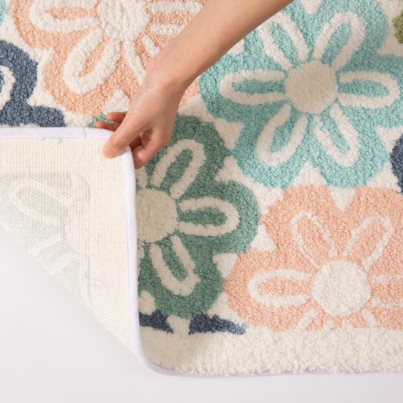 Floral Pattern Bath Mat, 1 Count Non-slip Soft Absorbent Bath Rug, Machine Washable Kitchen Floor Mat, Bathroom Decorative Mat