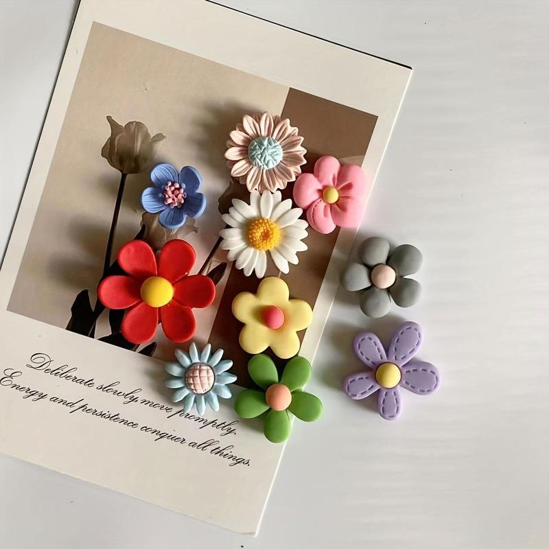 Kawaii Flower Shaped Fridge Magnet, 10pcs set Decorative Whiteboard Sticker, Cute Magnet for Kitchen, Office, and Home Decoration