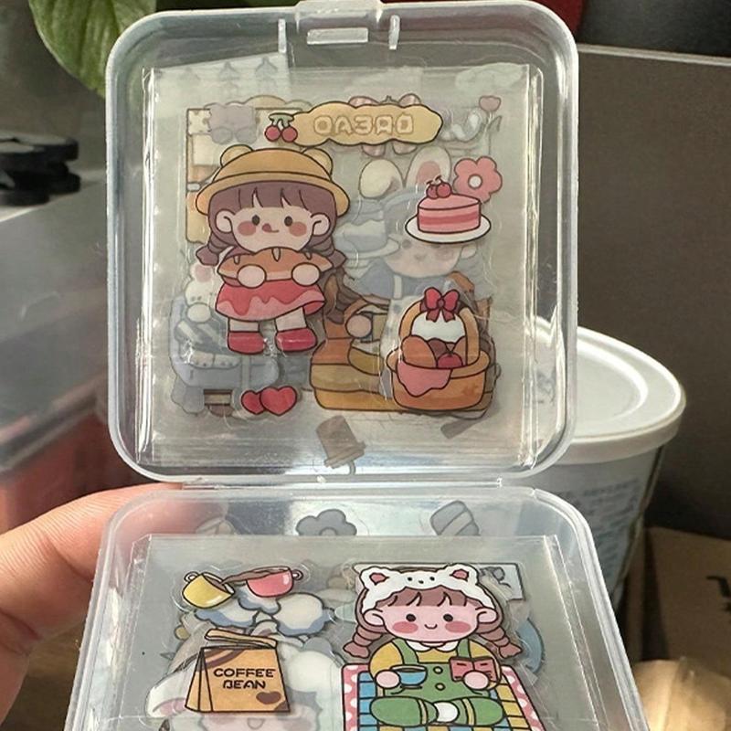 Cute Girl Cartoon Character Pattern Sticker, 50 100pcs box Transparent Sticker, Decorative Sticker for Diary, Cup, Phone, Refrigerator