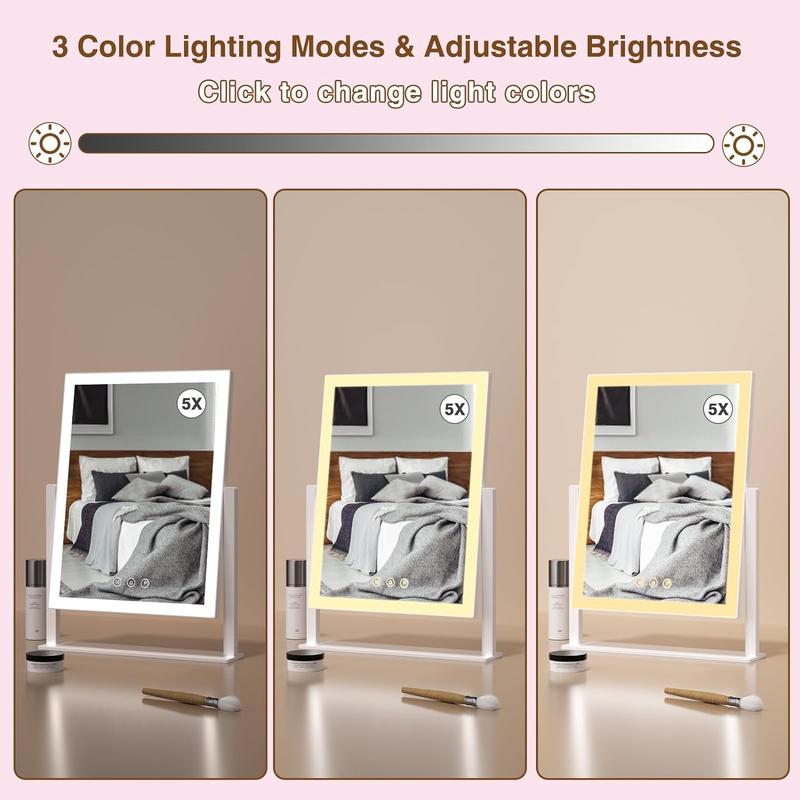 Chrismasgift Lighted Makeup Mirror - Hollywood with 5X Magnification, 360° Rotation, Touch Control, 3 Color Light mode for Desk, Bedroom, Dressing Room Decor