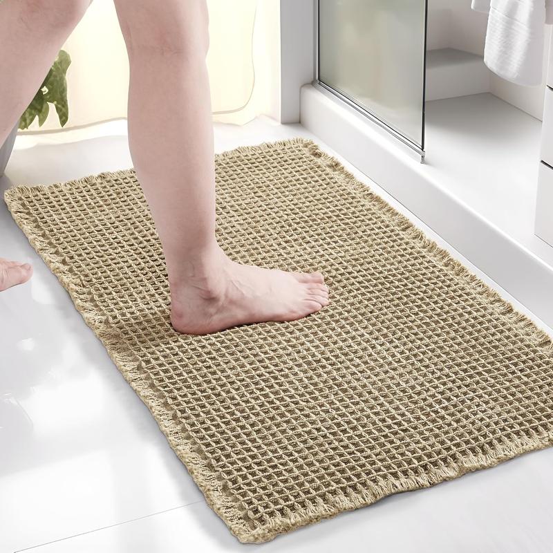 Deconovo Upgraded Boho Waffle Bath Mat - Super Absorbent, Non-Slip, Machine Washable Rug for Bathroom, Bedroom, Living Room, Hallway, and Entryways