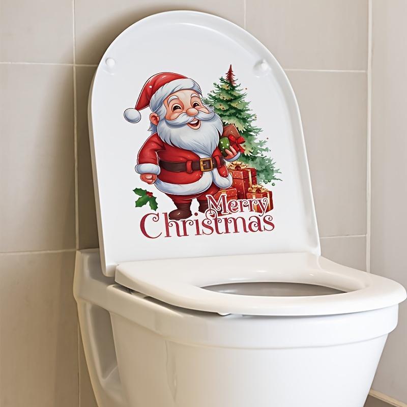 Santa Claus Pattern Toilet Sticker, 5 Counts Merry Christmas Self-adhesive Sticker, Versatile for Toilet, Bathroom, Fridge & Window, Perfect for Holiday Home Aesthetics