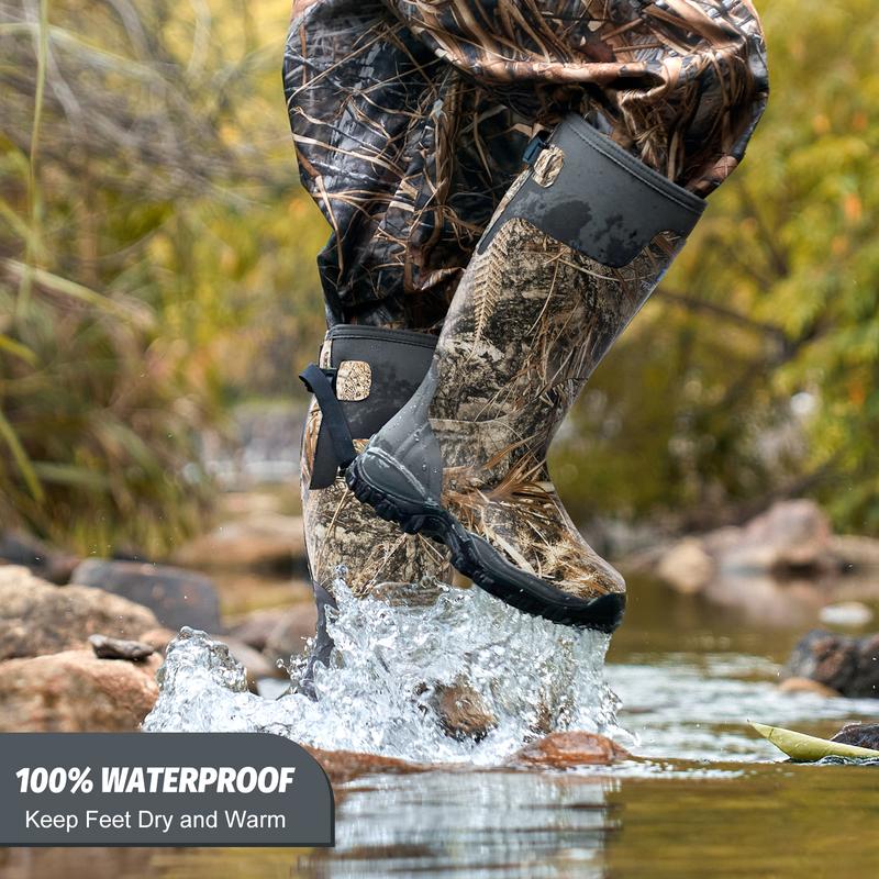 Trudave Hunting Boots for Men, Waterproof Rubber Boots with Steel Shank, 5mm Neoprene Camo Insulated Mens Rain Boots (Size 5-14) Comfortable Shoe