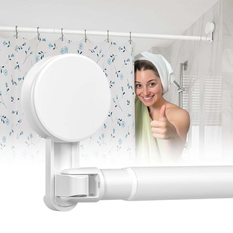 Traditional Punch-Free Telescopic Shower Curtain Rod with Suction Cup, Spinning Towel Bar, and Storage Shelf Pack