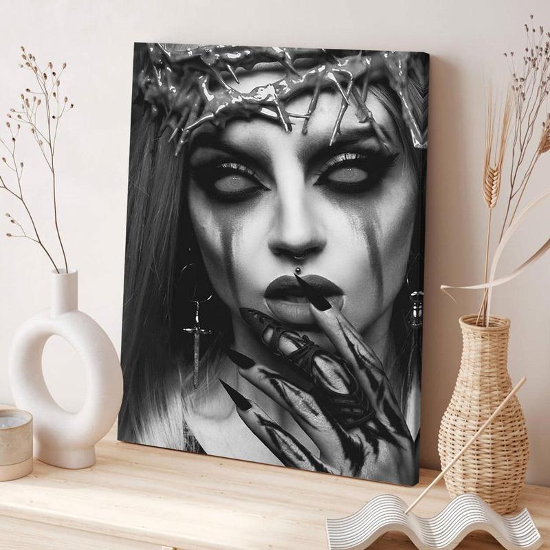 Gothic Girl Pattern Canvas Painting with Frame, Wall Art Decoration, Wall Art Decor for Home Living Room Bedroom Office Study Room