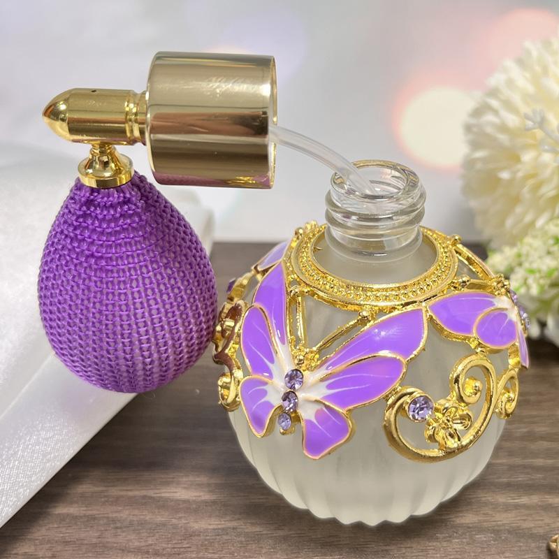 Vintage Glass Perfume Bottle with Spray Atomiser & Squeeze Ball, 50ml Empty Essential Oil Dispenser, Refillable Perfume Bottle for Home Travel