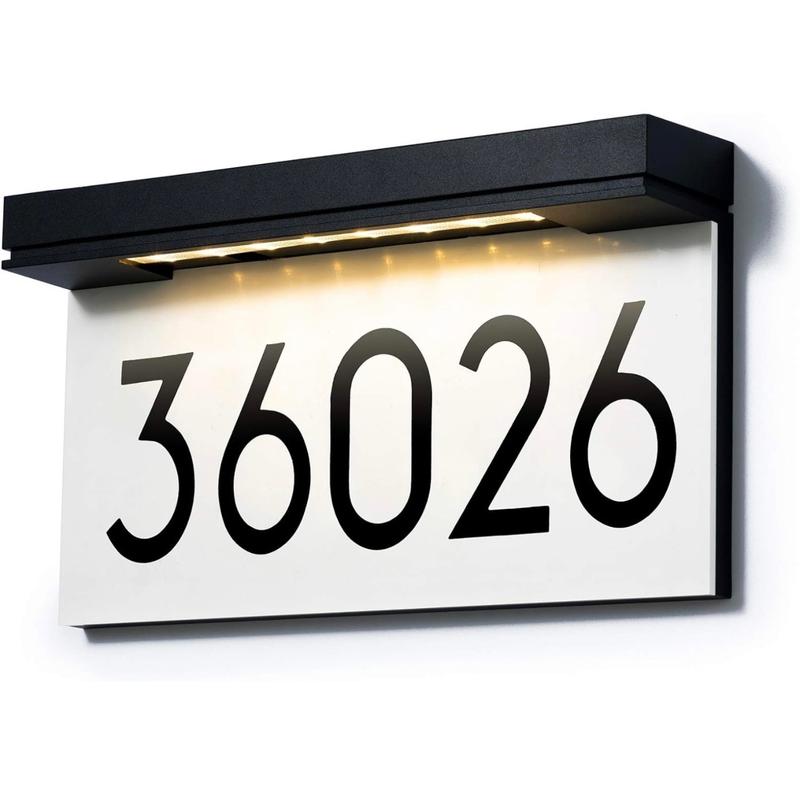 MOBECK House Numbers Solar Powered, Address Plaques for House, LED Illuminated Waterproof Outside Address Sign 3000 4500 6000K Cool Warm White, Neutral Light LED Decor Rechargeable Set