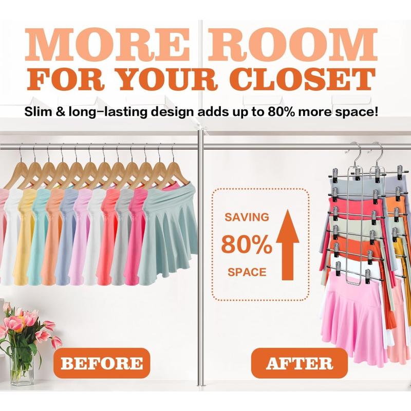 2 Pack Closet-Organizers-and-Storage,6 Tier Mens-Shorts Pants-Hangers-Space-Saving,Skirt-Hangers with Clips for Closet Organizer,College-Dorm-Room-Essentials,Closet Storage Jean Yoga Legging Hanger