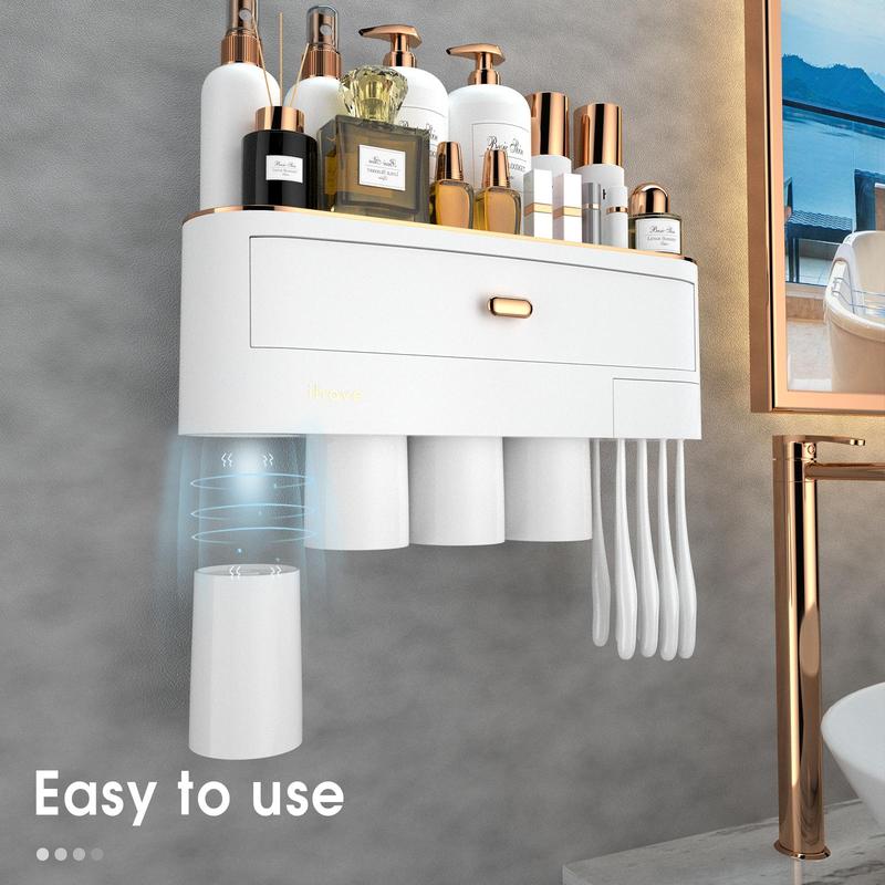 Toothbrush Holder, Wall Mounted Toothbrush Holder with 2 3 4 Cups, Bathroom Organizers and Storage, Stylish Bathroom Decor & Bathroom Accessories