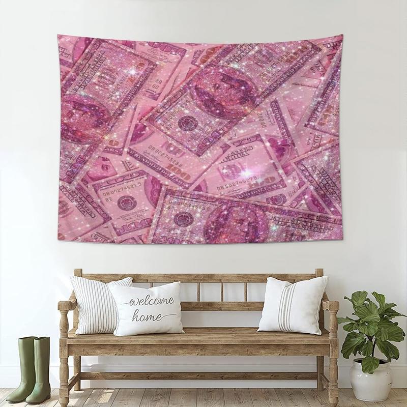 Pink Money Tapestry Aesthetic Wall Hanging Tapestries Cute Preppy Banner For Teen Girl Bedroom College Dorm Home Living Room Party Decor 29X37 In