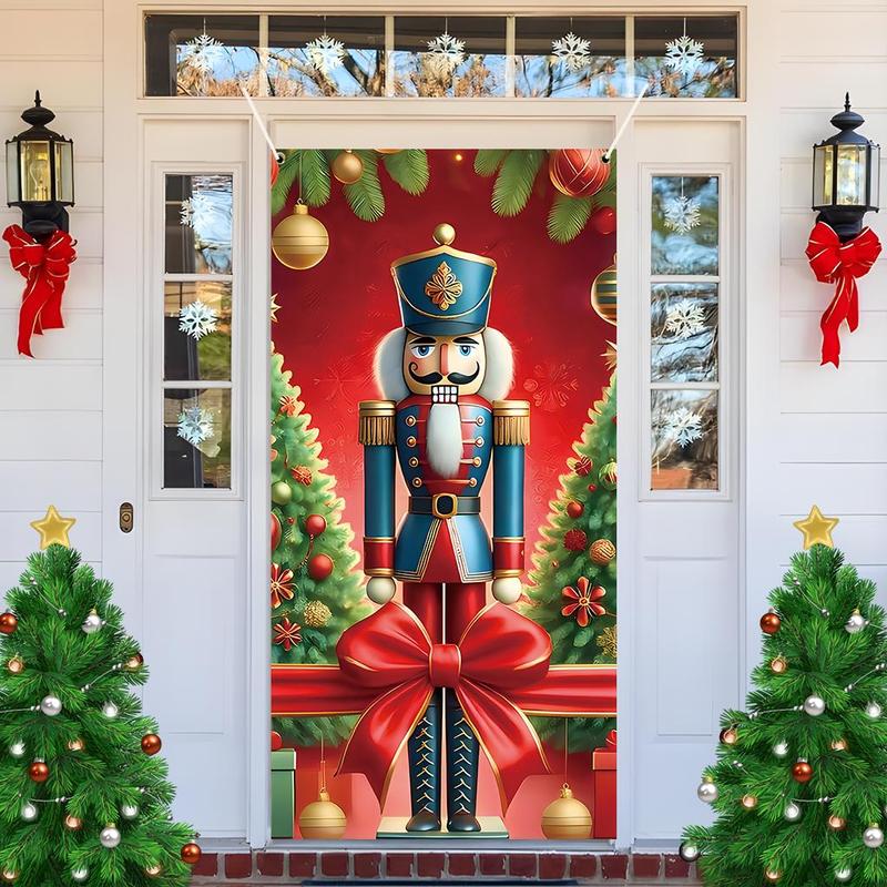 Nutcracker Pattern Door Banner, 1 Count Christmas Themed Door Curtain, Festive Backdrop for Home Living Room Bedroom