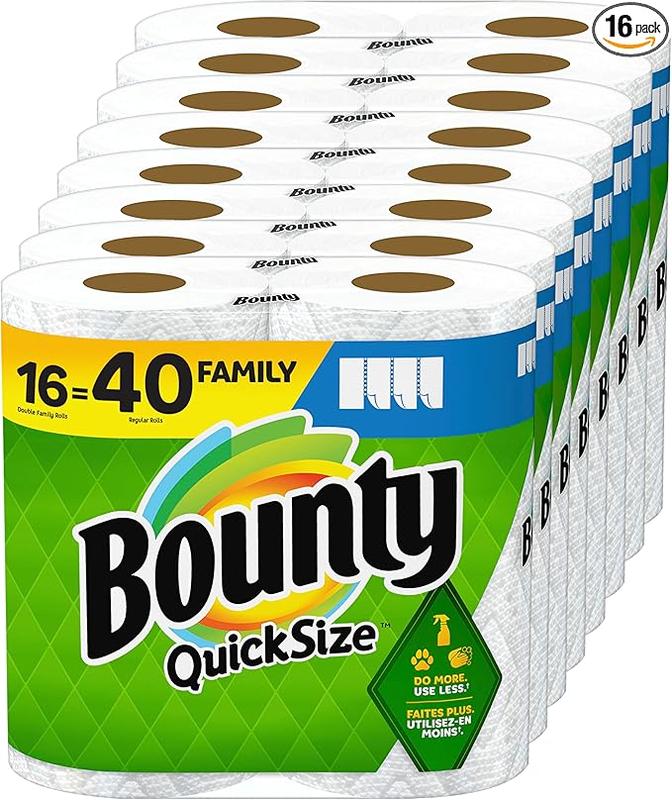 Bounty Paper Towels Quick Size, White, 16 Family Rolls = 40 Regular Rolls