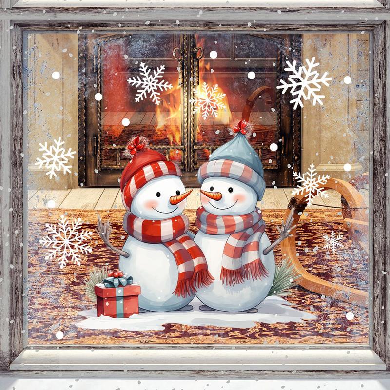 Christmas Snowman Pattern Window Sticker, 1 Count Self Adhesive Window Decal, Double Sided Window Decorative Sticker for Home Living Room Bedroom