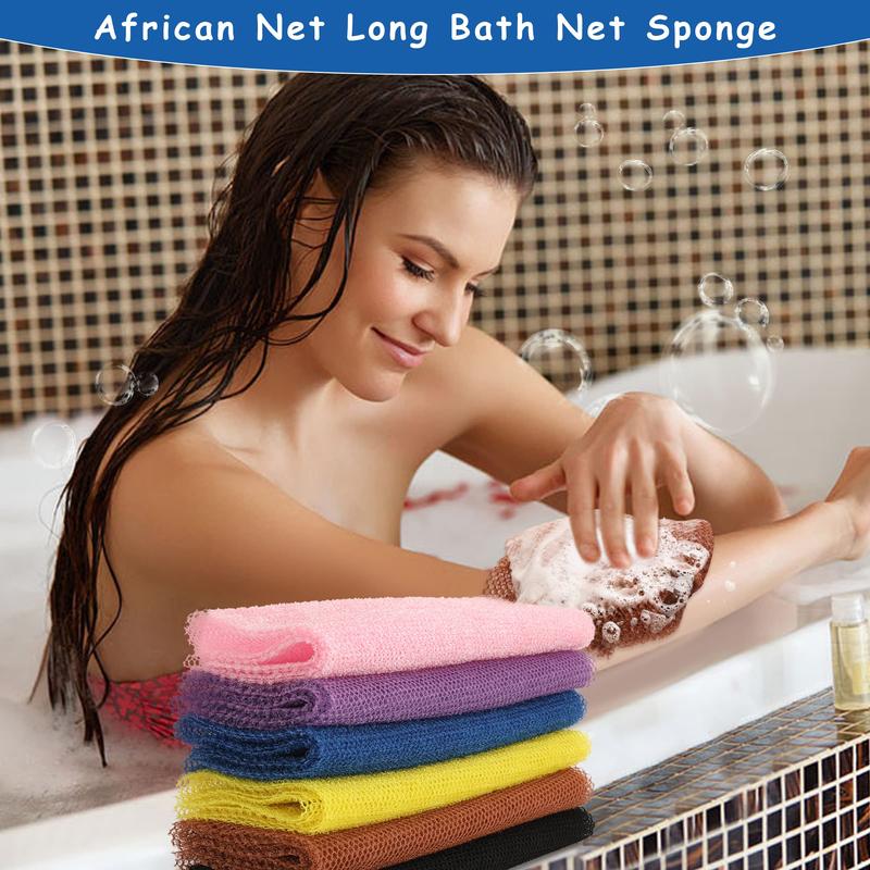 African Net Sponge Authentic, New Upgrade Authentic African Exfoliating Sponge Real African Net Black Owned, African Bath Sponge Back Scrubber, Skin Smoother for Daily Use, Body Exfoliator Shower Bathing Accessories - Gold & Rose Pink & Black  & Yellow