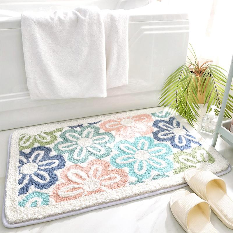 Floral Pattern Bath Mat, 1 Count Non-slip Soft Absorbent Bath Rug, Machine Washable Kitchen Floor Mat, Bathroom Decorative Mat