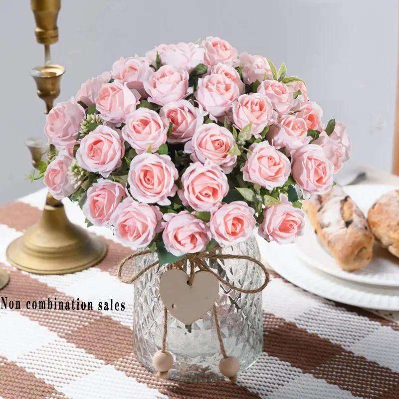 Artificial Rose Bouquet, 1 Count Faux Corsage DIY Decoration Ornaments, Decorative Flowers & Plants Ornaments for Home & Wedding Party Decor