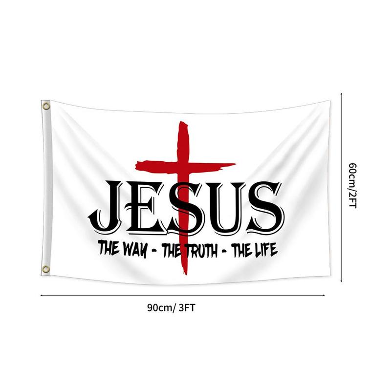 Jesus The Way The Truth The Life Flag, 1 Count Single Sided Printing Flag with 2 Counts Grommets, Indoor & Outdoor Decoration Flag for Home, Garden, Party