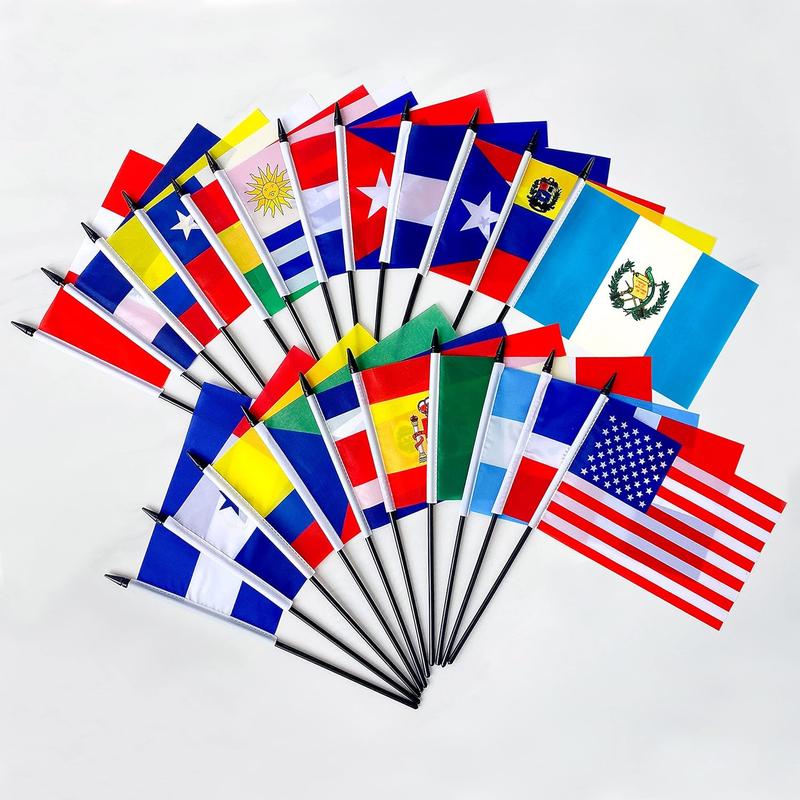 22 Pack Latin America Countries Stick Flags Set Small Mini Spanish Speaking Hand Held Flags,Includ 18 Latin America Countries,5x8 Inch