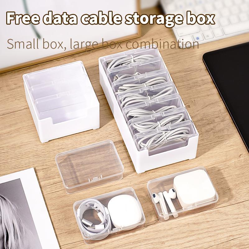 Cable Management Box, 1 Set Cable Organizer Including 7 Counts Flip Style Small Boxes & 1 Count Large Box, Desktop Charging Cable Storage Box for Office Home